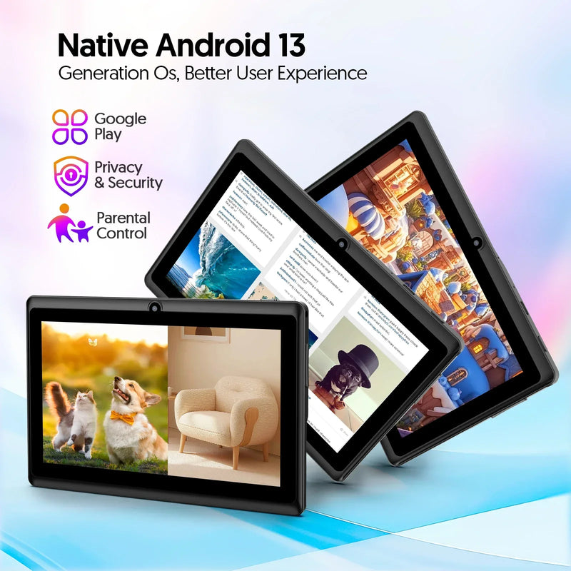 BAKEN 10-inch Tablet (Android 13, Quad-core, 2GB+32GB, supports 1TB expansion, WiFi 6, dual cameras); includes protective case