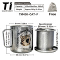 Titanium Mug Double-Layer Anti-Scald Titanium Cup Camping Coffee Cup 450ml Cat and Dog Themed Couple's Cup