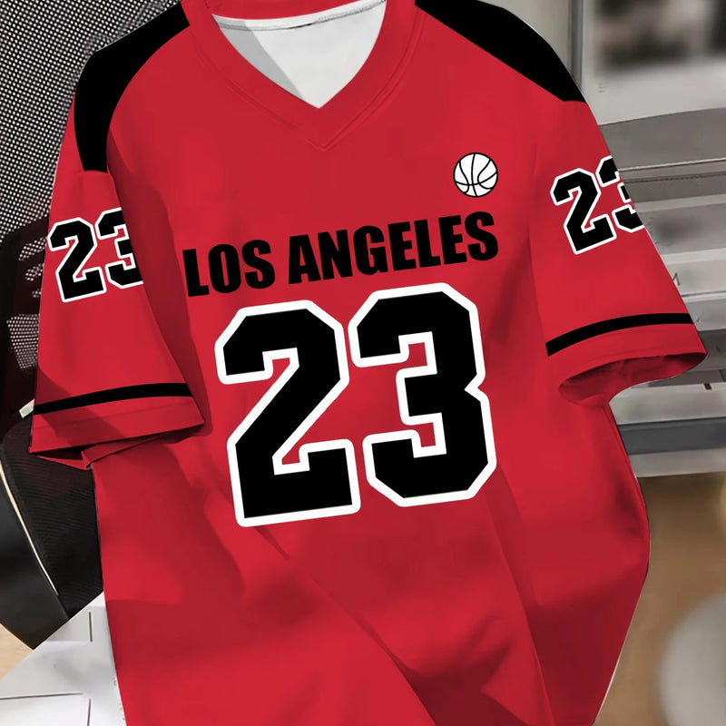 Men's Los Angeles 23 Basketball Jersey V-Neck Short-Sleeved Casual And Sports T-Shirt With Digital Print
