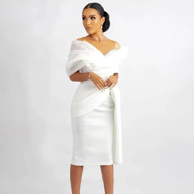 Customized Short Wedding Dress White Off the Shoulder | SAMAG