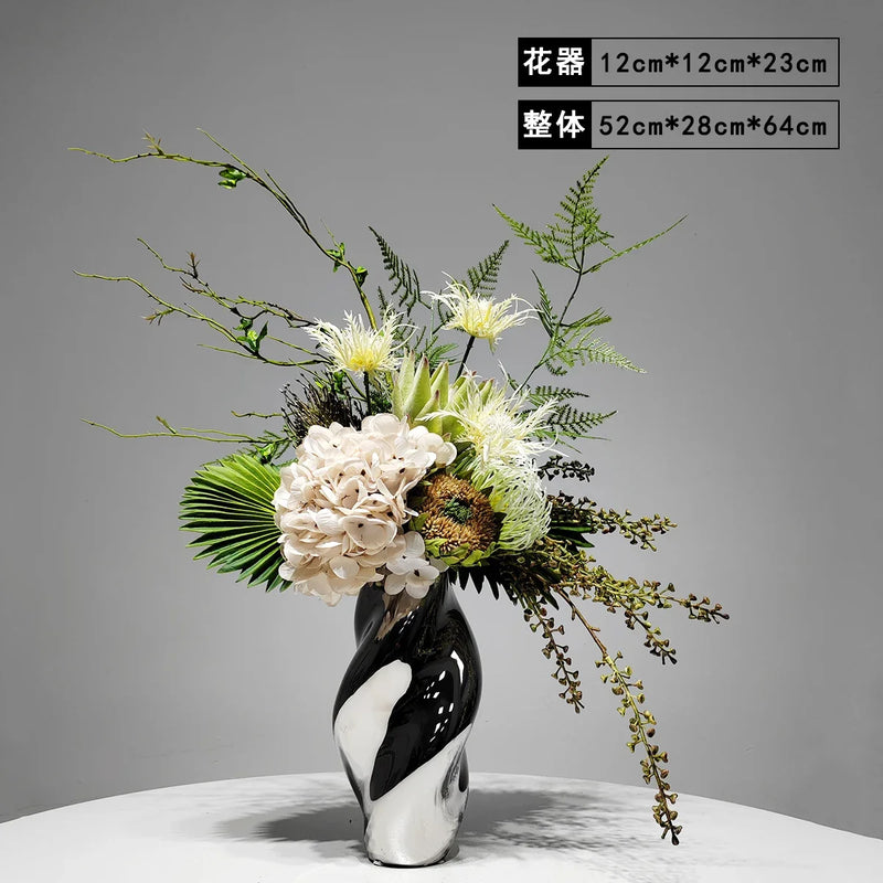 Elegant Artificial Flower Vase Set Home Office Decor Flower Arrangements Model Room Display