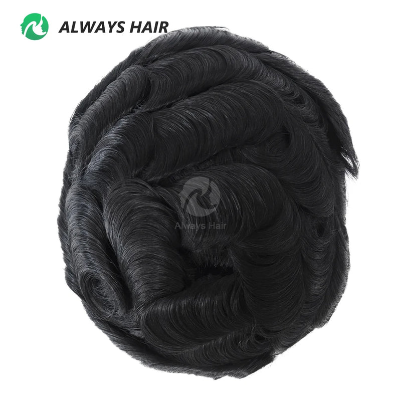 Alwayshair Fine Mono Men Short Toupee 5” Indian Hair Men’s Capillary Prosthesis Monofilament 120 130 Hair System 9x11