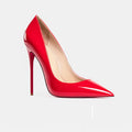 2025 European and American slim and sexy high heels, pointed shallow mouth black patent leather temperament work shoes