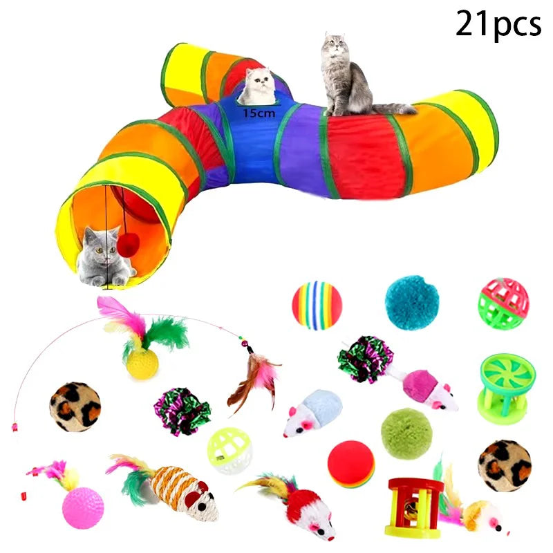 Cat Teaser Wand Toy Self Entertainment Maze Tunnel Collapsible Drill Channel Interactive Play Toy For Indoor Kitten Cat Pet