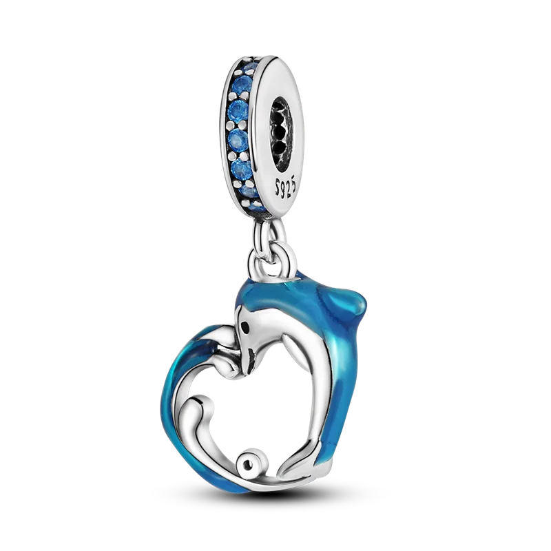 925 Sterling Silver Ocean Theme Charm Beads For Women Blue Wave Dolphin Seashell Compatible Summer Beach Vacation Jewelry