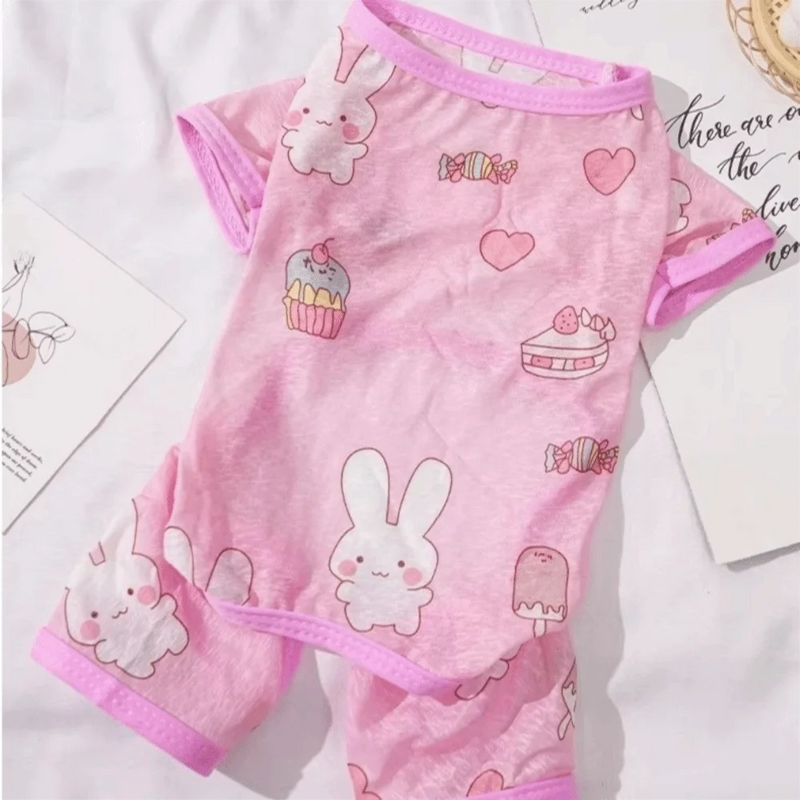 Cartoon Print Cat Cooling Jumpsuit Ultra-thin Breathable Mesh Dog Sunscreen Clothes Sun Protection Summer Cat Clothes