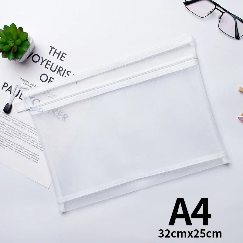 Nylon Mesh File Bag A4 A5 A6 Transparent Zipper Test Paper Information Bag Office Student Pen Bag Subject Bag Puzzle Storage Bag