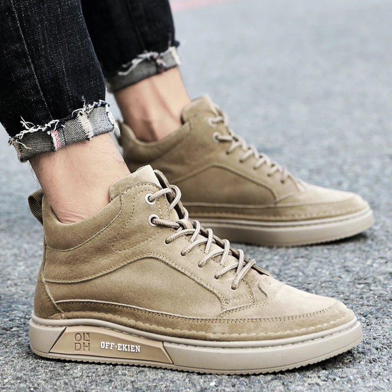 High End Brand Winter Hot Selling Men's High Top Shoes Street Trend Cotton Oxford Shoes Men's Genuine Leather Casual Shoes