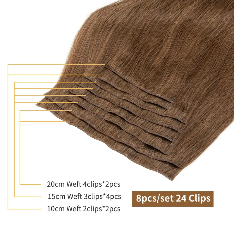 Clip in Hair Extensions 100% Real Human Hair, 12-24Inch 100-120g Clip in Extensions for Women, Invisible Straight Hair