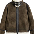 Men's Short Biker Style PU Leather Jacket Trendy Flight Coat Flip Collar Fur Lined Fashion Outerwear