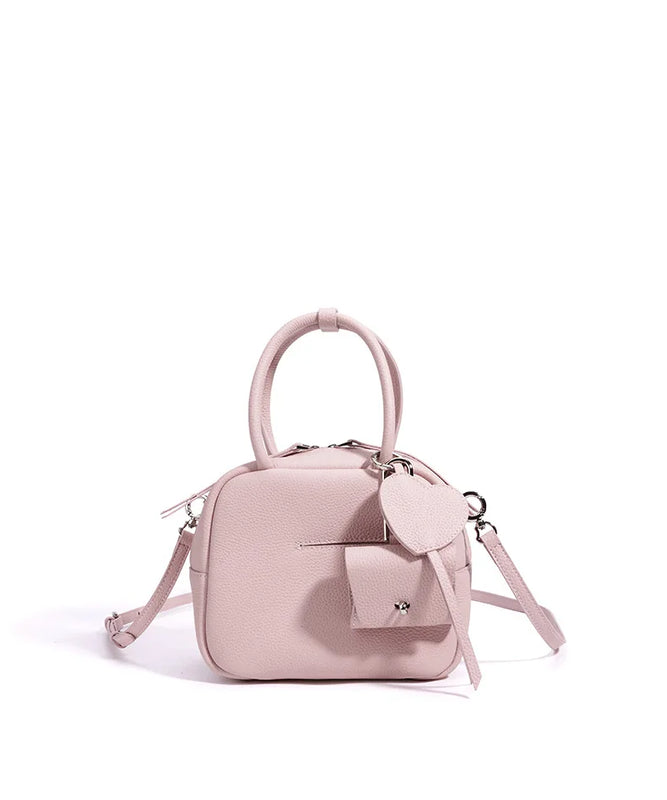 2026 New Women's Top Grain Leather Boston Bag Cute Heart Charm Mini Pocket Tassel Handbag Shoulder Crossbody Bag