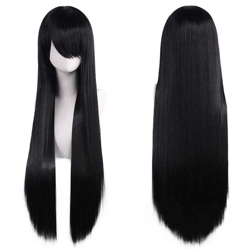 80cm Long Synthetic White Purple Cosplay Wigs Green Hair Straight Silver Wig Pink Hairpiece Lolita Wig with Bangs