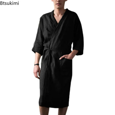 Spring Autumn Men's Nightgown Cotton and Linen Robes | SAMAG