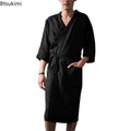 2026 Spring Autumn Men's Nightgown Cotton and Linen Robes Kimono Medium and Long Nightgown Homewear Bath Steamed Clothes Male