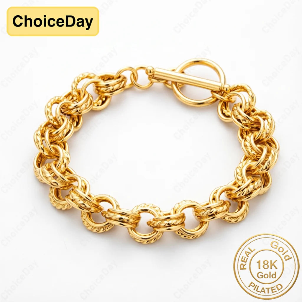 18K Gold Plated Exquisite Vintage Twisted Pattern Bracelet for Women, Fashionable Wedding Jewelry, Party Gift