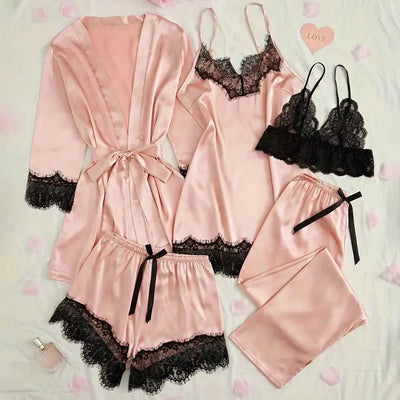 Women's Satin Sleepwear Pajama Set Pink Sexy Lingerie | SAMAG