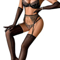 Luxury Halter-Neck Lingerie Set with Metal Chain Decoration See-Through Heavy Embroidery Body-Shaping Sexy Five-Piece Ensemble