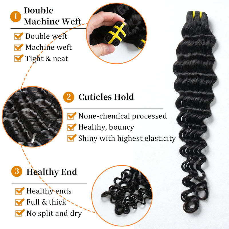 16 18 20 Inch Loose Deep Wave Bundles 100% Human Hair Unprocessed Weaving 15A Raw Virgin Hair Bundles Weave Extensions For Women