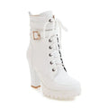 High Heels Women Ankle Boots Lace Up Fall Winter Platform Ladies Boots Large Size Fashion Shoes White Black Brown 2025