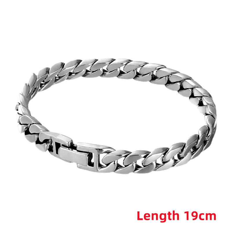 Factory Price S925 Sterling Silver Horse Whip Bracelets Crimped Cuban chain Rough Style Domineering Retro Handmade Jewelry
