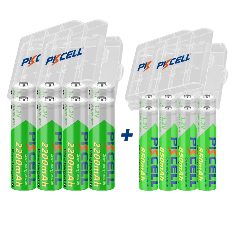 4/8/16/24 Pack PKCELL 2200MAH AA Battery +AAA 850MAH 1.2V NI-MH AAA/AA Rechargeable Batteries and Battery Box for Flashlight Toy