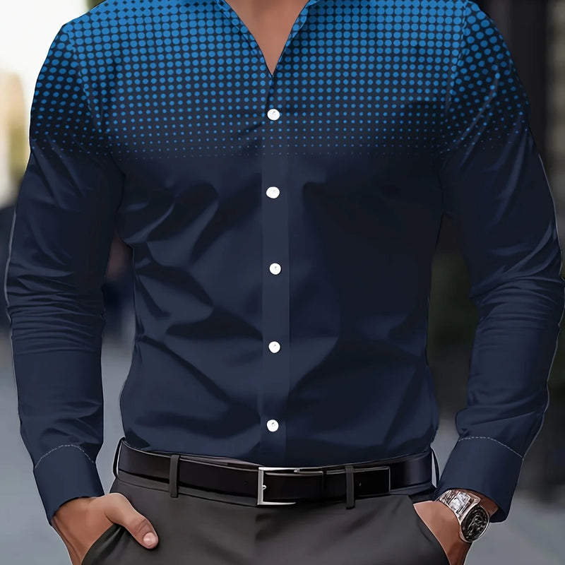 Men's Casual Long Sleeve Button-Up Shirt - Gradient Blue | SAMAG