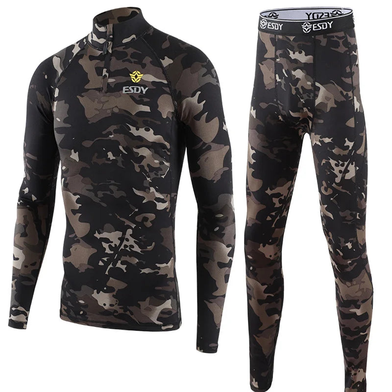 New Outdoor Sports Underwear Camo Training Long-Seeved Tops + Pants Suit Fitness Camping Army Hiking Hunting Underwear Clothes