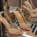 Fashion Women's Pumps and Heels Fish Mouth Transparent Band Rhinestone Chain Trend Stiletto Heel Womens Shoes Sandalias De Mujer
