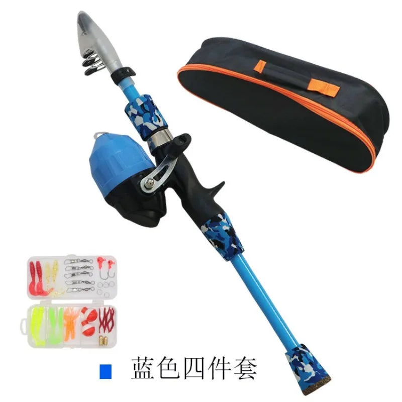 Kids Youth Portable Telescopic Fishing Rod Reel Combo Full Set With Carry Bag Simulation Soft Lures Hooks Accessories For Outdoo