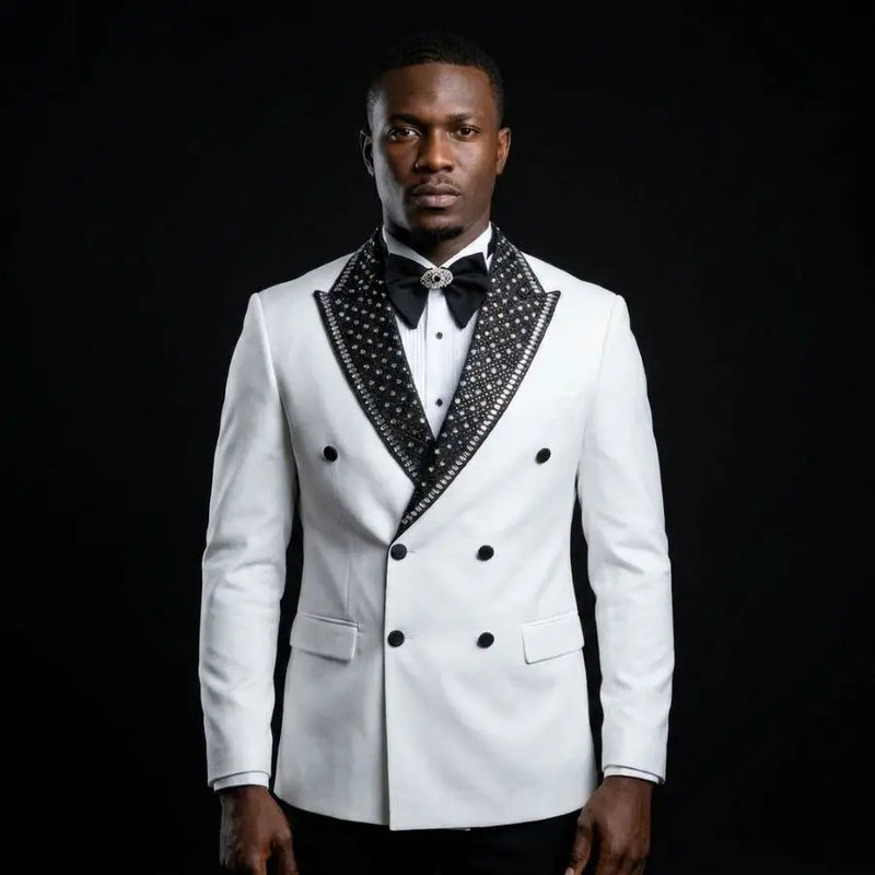 Luxury Beaded Men Suits for Wedding Party Double Breasted Groom Tuxedo for Man Slim Fit Blazer Pants Set 2 Pieces 2026 New