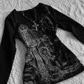 Fashionable Retro Gothic T-shirt Women's Y2k Black Punk Pattern T-shirt Grunge Sexy American V-neck T-shirt Hip Hop Harajuku Top