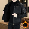 2025 Winter Fur Integrated Leather Jacket Men Thick Velvet Imitation Fur Leather Coat Loose Motorcycle Coat Casual Streetwear