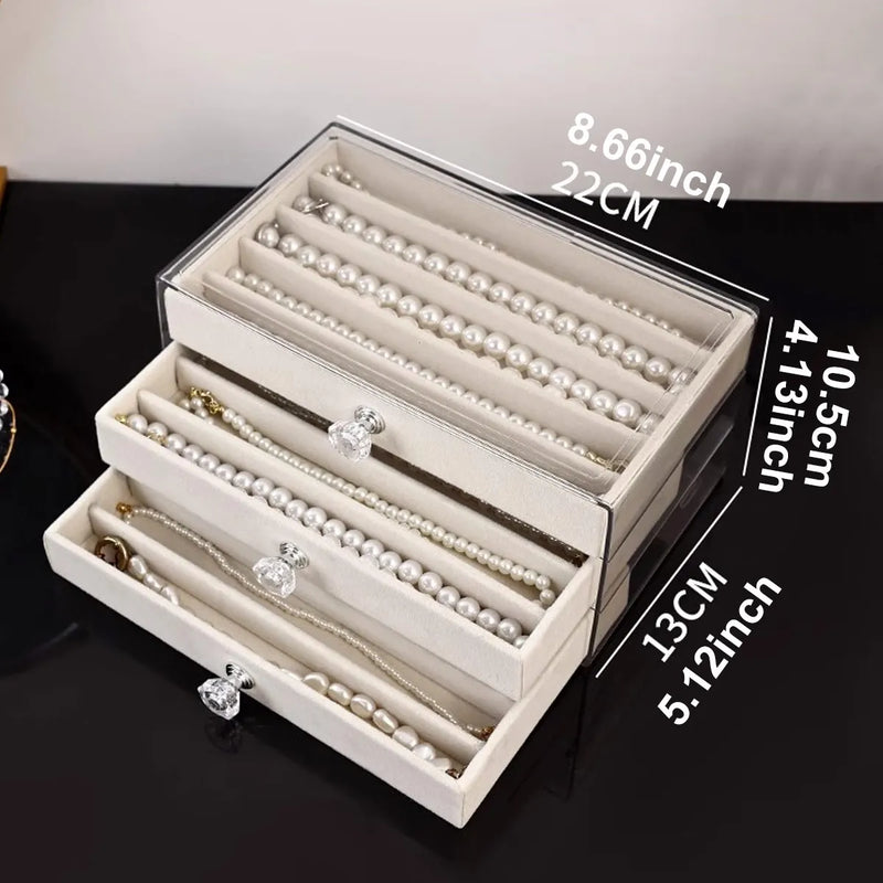 1pc Necklace Storage Box with Transparent Lid, 3-Layer Jewelry Tray Drawer Jewelry Display Box, Desktop Jewelry Box