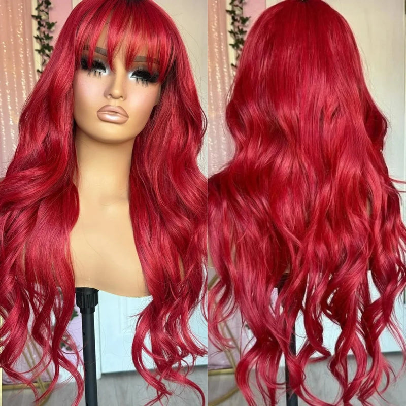 Chocolate Brown Wig Body Wave Lace Front Wig With Bangs 13x4 HD Synthetic Lace Frontal Wig for Women Glueless On Clearance Sale