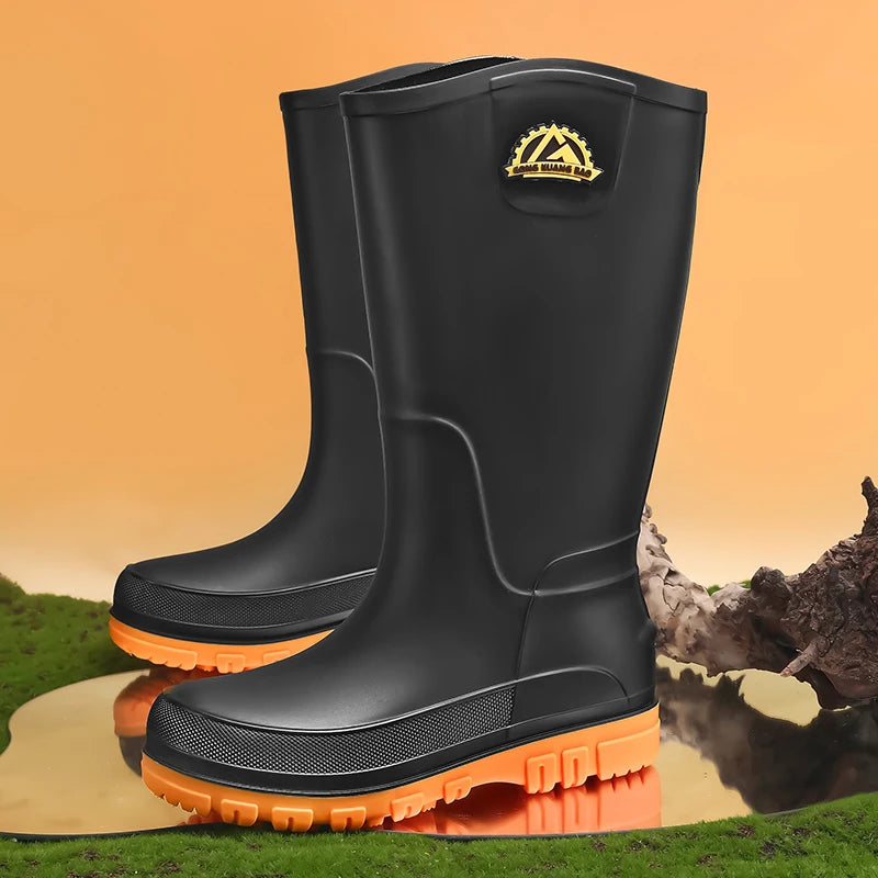 Men's Waterproof Rain Shoes Kitchen Non-Slip Rain Boots Mid-Calf Work Shoes Slip-On Casual Waterproof Outdoor Fishing Boots