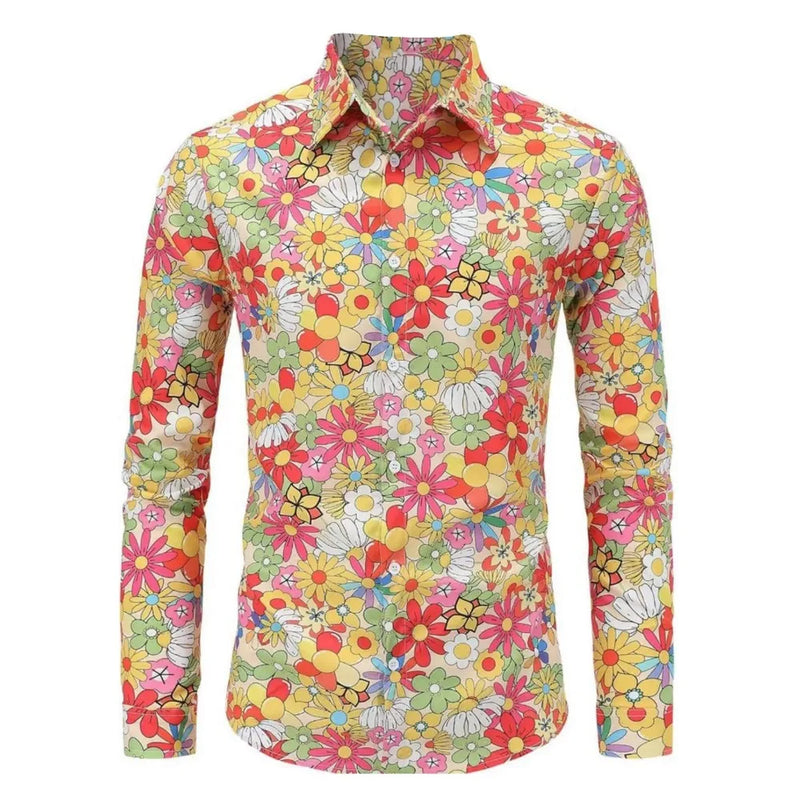 Men's Long Sleeves Shirts Hippie 70s Disco Hip Hop Button | SAMAG