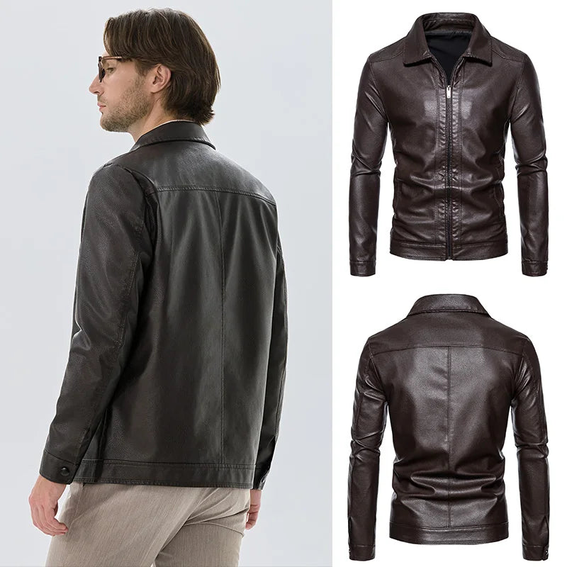 Spring Men's PU Leather Jacket Business Male Slim Fit Jacket Motorcycle Jackets Faux Leather Casual Windproof Black Leather Coat