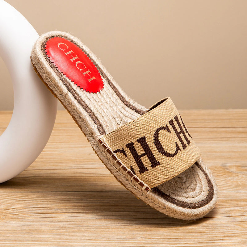 Women's New Summer Simple and Comfortable Handmade Hemp Bottom Sandals Beach Slippers