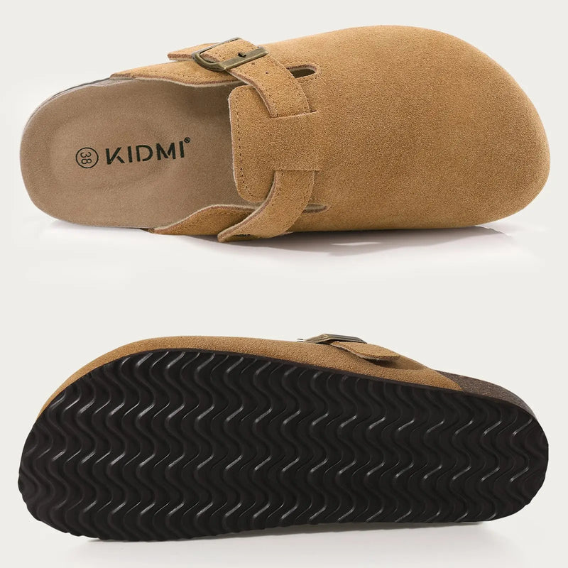 Litfun Classic Cork Clogs For Women Men Genuine Summer Clogs with Arch Support Cork Leather Home Mules Shoes Thick Beach Sandals