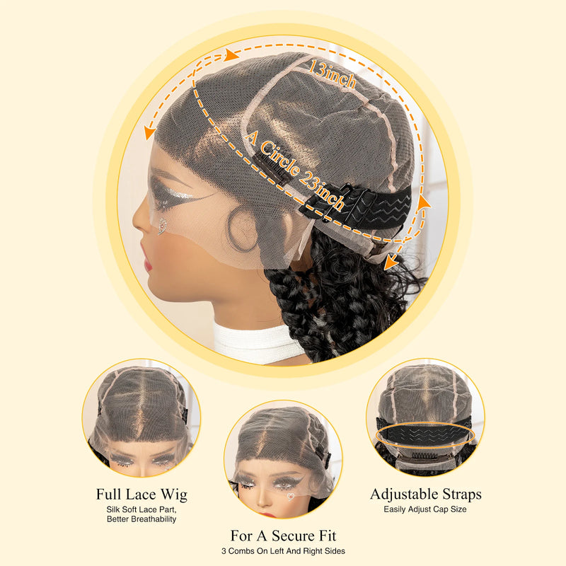 Synthetic Full Lace Goddess Braided Wigs with Curly Square Knotless Box Braiding Wig for Black Women 18 Inches Lace Frontal Wigs