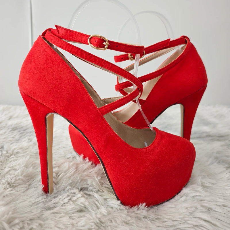 Women Pumps Sexy Cross Strap Stripper Pole Dance High Heels 14cm Shallow Round Toe Platform Stiletto Elegant Party Wedding Shoes
