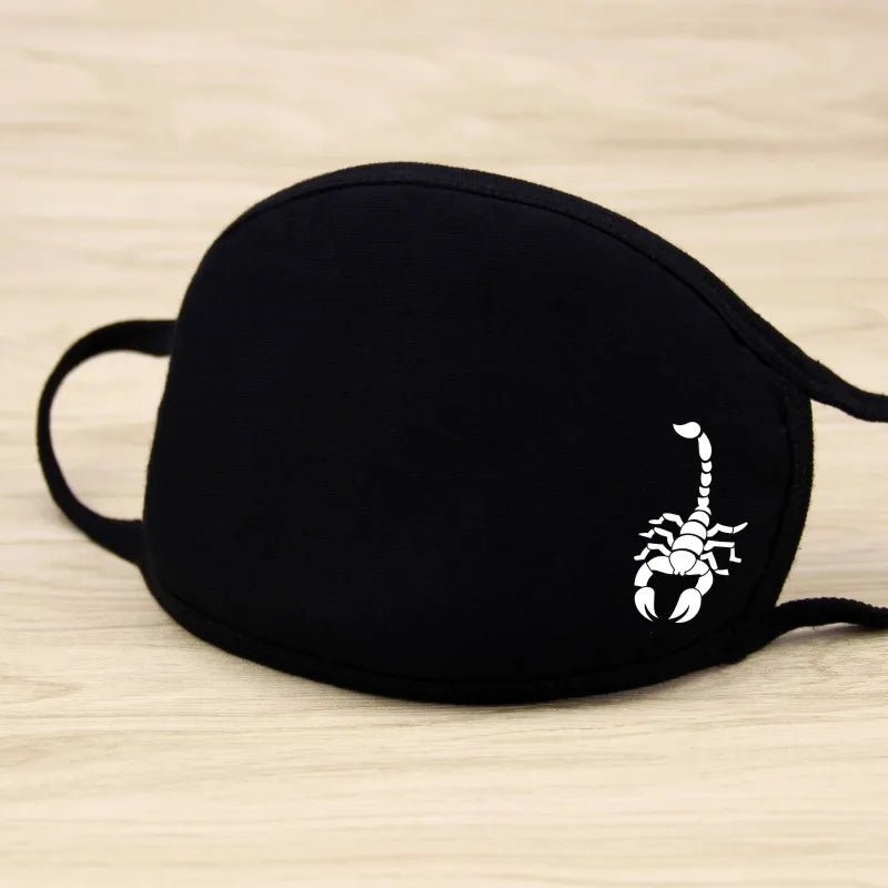 Black Face Mask Unisex Winter Warm Thickening Half Face Mouth Mask Cotton Cartoon Pattern Anti-Dust Anti- Respirator Kpop Mask