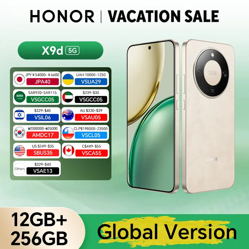 New Global Version HONOR X9d 12GB+256GB 5G Smartphone 6.79'' 120Hz AMOLED Screen 108MP AI Main Camera 8300 mAh 66W Supercharging