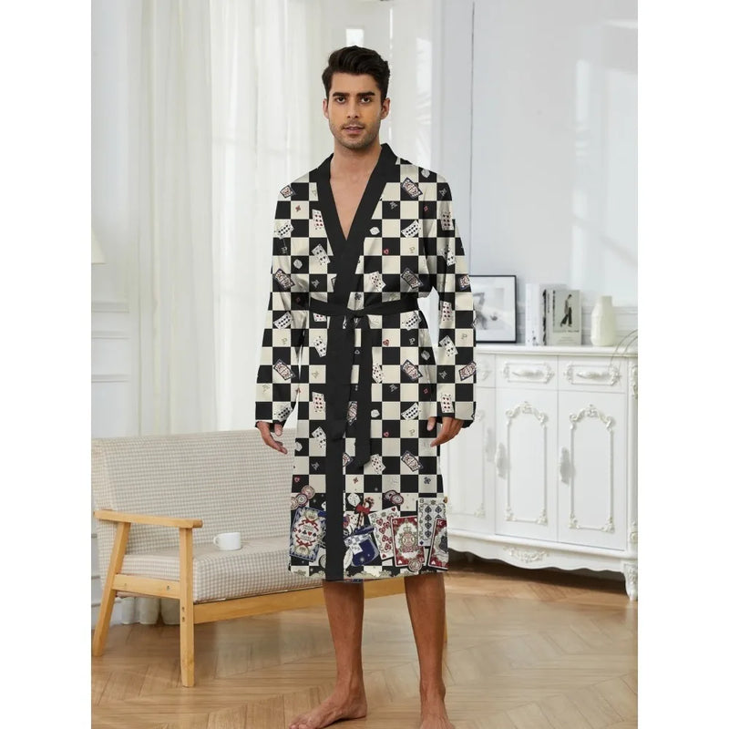 men's Robes 2025 printed pineapple poker pajamas suitable for family couple thin design light  luxurious pajamas long Nightgown