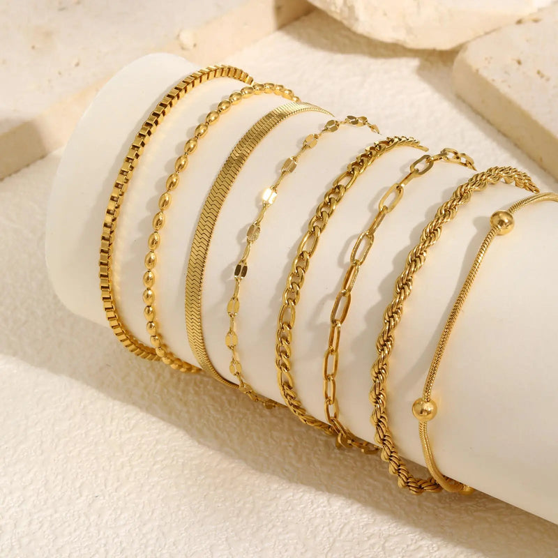 Non Tarnish Stainless Steel Bracelet Gold Plated Stackable for Women, Thin Herringbone Chain Bracelet Waterproof Jewelry Gift