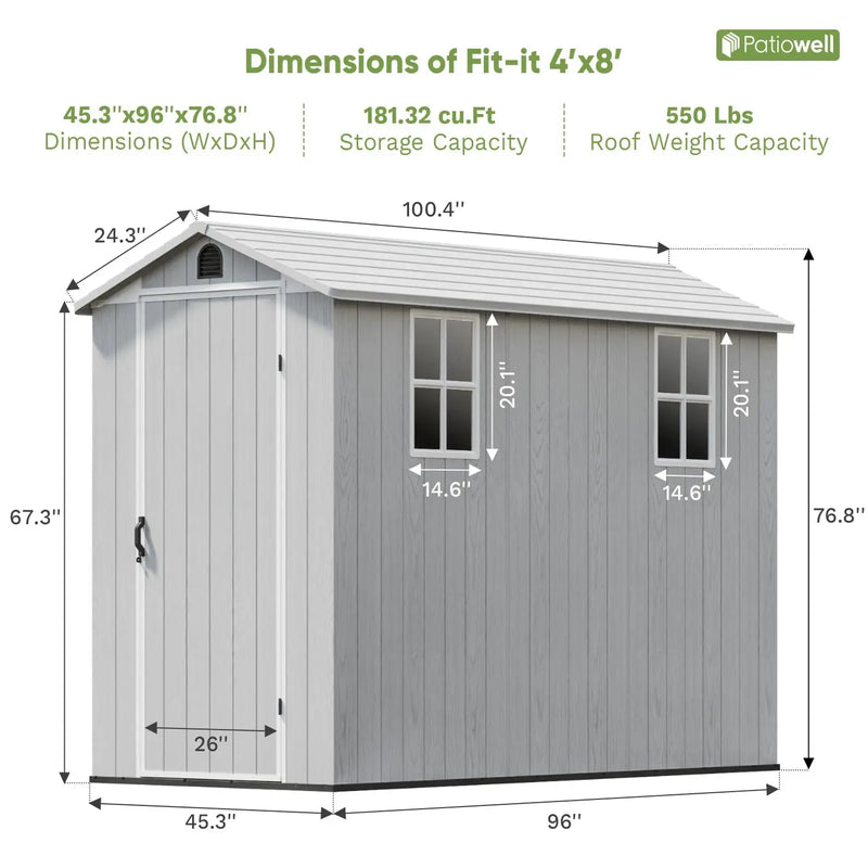 4x8 FT Plastic Outdoor Storage Shed with Floor, Light - View 6 | SAMAG