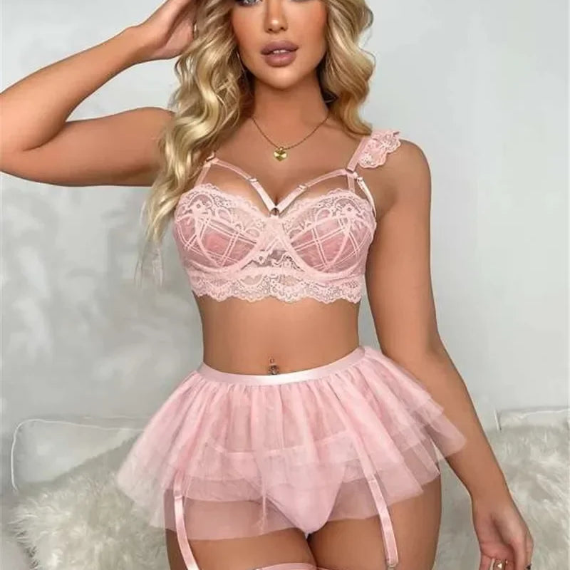 Sexy Lingerie Erotic Underwear Set Transparent Porno Lace Sexy Bra And Panty Garter Set Lingerie Sexy Hot Erotic Sleepwear