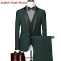 Men Lapel Black Collar 3 Pcs Suit Set Coat Vest Trousers / Business Groom Wedding Dress Fprmal Blazer Pants Waistcoat