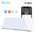 BSEED 1/2/3Gang Zigbee Touch Switch Wall Light Switch With Smart EU Socket Support Google Alexa Tuya Control No Neutral Line