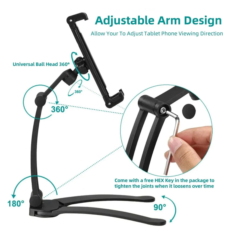 3-in-1 Heavy Duty Tablet Holder for iPad Mount Wall/Cabinet/Desktop with Adjustable Aluminum Arm for 7-13 inch Tablets & Phones